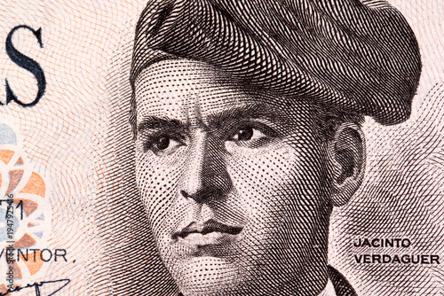 Jacint Verdaguer a closeup portrait from old Spanish money