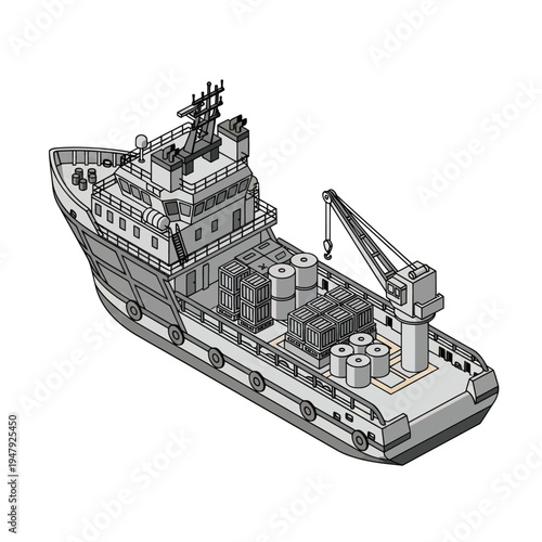 Detailed Illustration of Supply Ship Vessel.