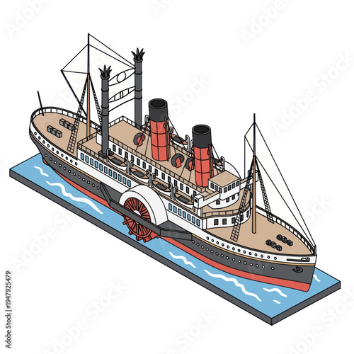 Vintage Paper Cutout Style Ocean Liner Ship.