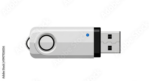 sleek white USB flash drive on transparent background