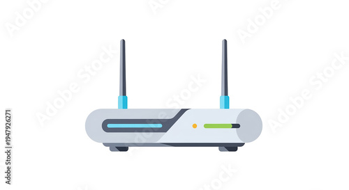 white WiFi router with two antennas on transparent background