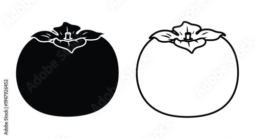 Two persimmons displayed one dark and one light as a silhouette
