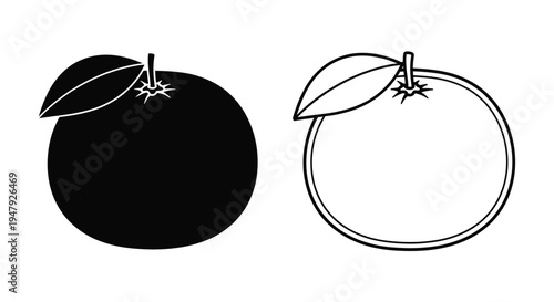 Two oranges one solid black and one outlined a striking silhouette