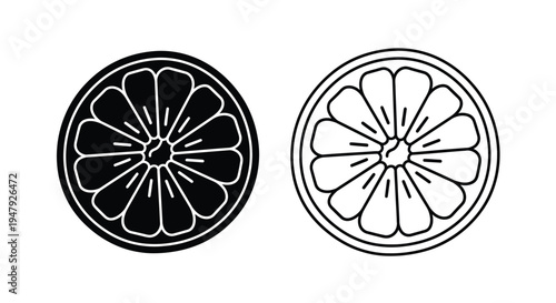Two citrus fruit slices in a minimalist black and white silhouette