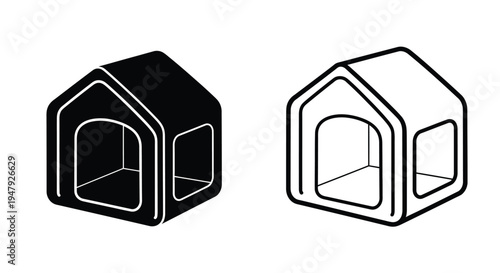 Two modern dog houses one black and one white in silhouette