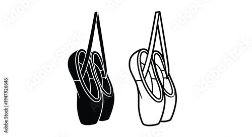 Pair of ballet shoes one dark and one light shown as a silhouette