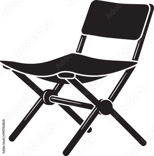 Folding Chair Icon with Curved Seat for Outdoor Events, and Camping