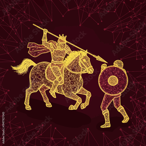 Medieval Knight on Horseback with Warrior.