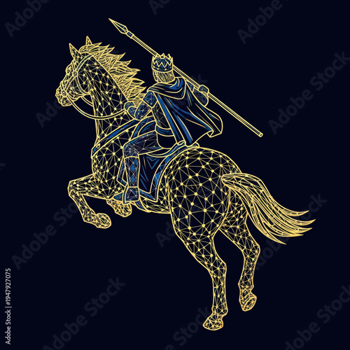 Starry Knight Riding Horse Illustration Art.