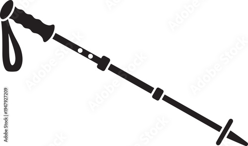 Trekking Stick Icon with Handle, Strap, and Tip, Hiking Support Tool