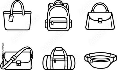 Bags collection backpack handbag travel bag and waist bag line
