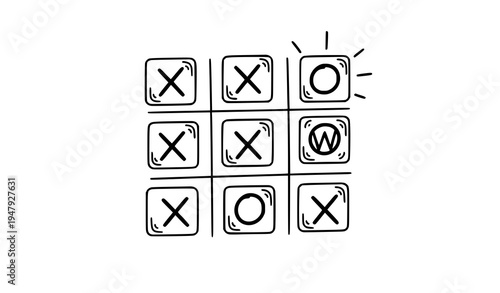 Hand Drawn Tic Tac Toe Doodle Icon Set X and O Children’s Game Vector Illustration
