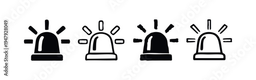 Emergency siren light vector icons set. Flashing warning or alarm signal symbols in black and outline style.