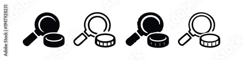 Magnifying Glass and Object Search Icon Set. Detail Examination and Research Symbols.