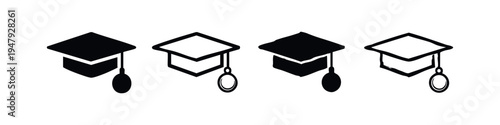Graduation Cap and Tassel Icon Set, Academic Achievement Symbol for Success