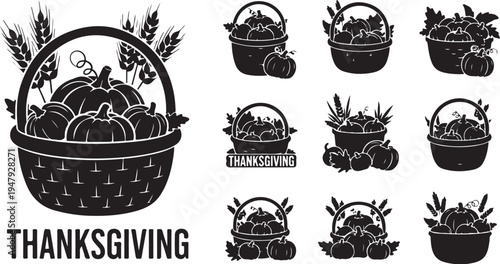 Thanksgiving icons and symbols in black and white color
