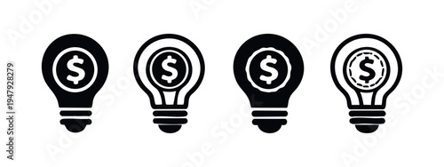 Financial Idea Lightbulb with Dollar Sign Icons, Money Innovation and Business Solutions