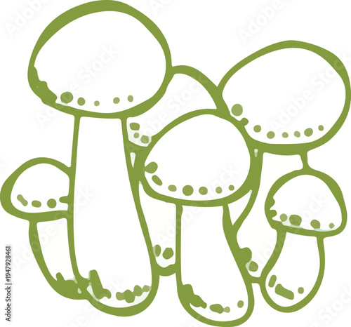set of whimsical hand drawn mushroom, fungi clipart collection