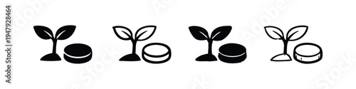 Growing Plant Seedling and Pot Icons Set Representing Nature, Growth, and Agriculture