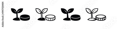 Sprouting Plant with Pot or Soil Icons Set for Gardening, Eco-friendly, and New Beginnings