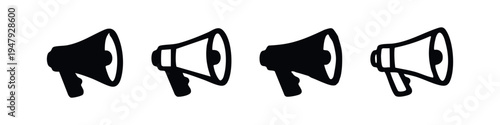 Collection of Black Megaphone Icons in Solid and Outline Designs