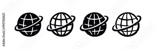 Global Internet World Globe Icons in Solid and Outline Designs