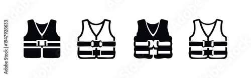 Life Vest Icon Set. Water Safety, Boating, and Rescue Equipment Vector Illustrations.
