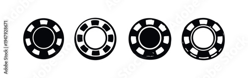 Poker Chip Icon Set. Casino Gambling, Betting, and Game Elements Vector Illustrations.