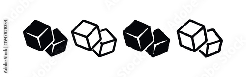 Doodle ice cube icons set. Cooling, refreshing, and frozen water symbols.