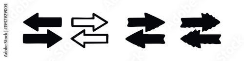 Hand-drawn Two-Way Left and Right Directional Arrow Icons Set in Doodle Style, Exchange and Transfer Symbols