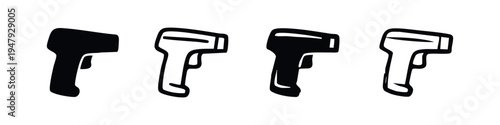 Hand-drawn Infrared Thermometer Icons Set, Doodle Style Non-Contact Temperature Gun Vector Illustration
