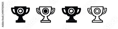 Hand-drawn Trophy Award Icons Set in Doodle Style, Champion Cup and Victory Prize Symbol Vector Collection