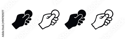 Hand Holding Coin Vector Icons Set. Money or Payment Symbol in Various Styles.