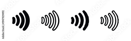 Wireless Communication Signal Icon Set - NFC, Wi-Fi, and Broadcast Waves Vector