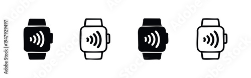 Smartwatch Contactless Payment Icon Set - NFC Mobile Pay and Wireless Watch Symbols