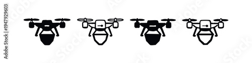 Drone or Quadcopter Top View Icons Set Representing Aerial Technology