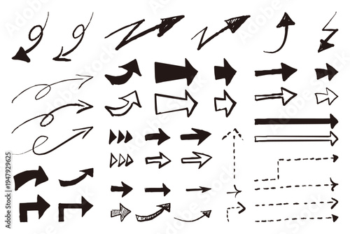 Hand drawn arrow set, doodle sketch arrows variety pack collection