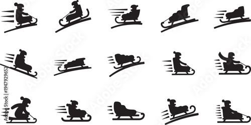 Sled Silhouettes in Motion on Snowy Winter Background Illustration
