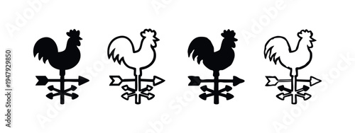 Rooster Weathervane Doodle Icon Set for Weather Direction