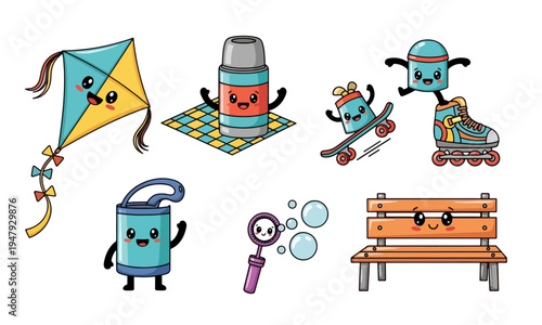 Colorful Cartoon Vector Set of Playful Outdoor Objects