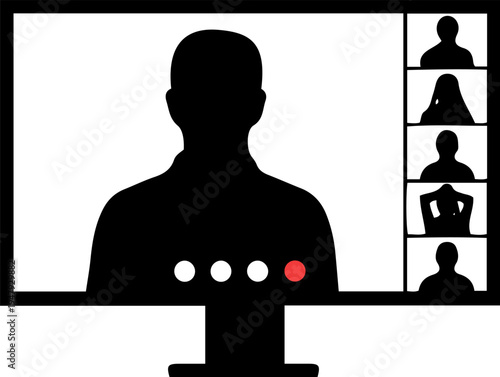 Video Conference Call with Multiple Participants Silhouetted on Screen