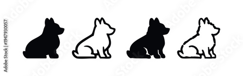 Sitting Dog Silhouette and Outline Icon Set