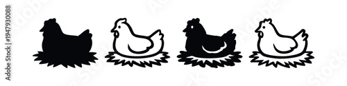 Laying Hen on Nest Icon Set
