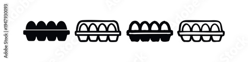 Fresh Eggs in Carton Tray Icon Set