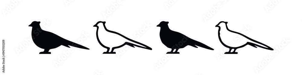 Fototapeta premium Minimalist Pigeon and Dove Silhouettes Set, Vector Icons