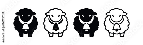 Simple Black and White Sheep Icons with Bells