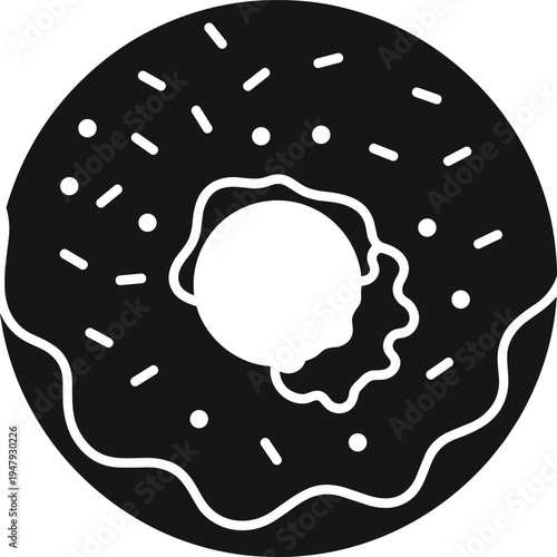 Sprinkle donut icon silhouette with glazed doughnut dessert symbol isolated sweet bakery food illustration for menu design