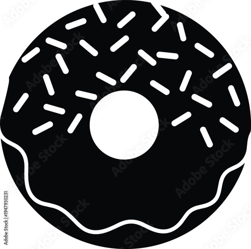 Sprinkle donut icon silhouette with glazed doughnut dessert symbol isolated sweet bakery pastry food illustration for menu design