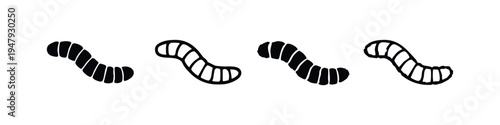 Worm and Larva Insect Icon Set. Segmented Creature Vector Illustration. Abstract Bug Symbols.