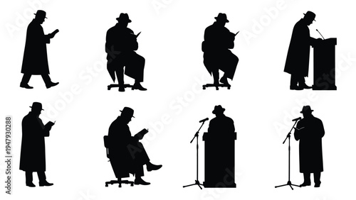 Silhouettes of a man in various poses